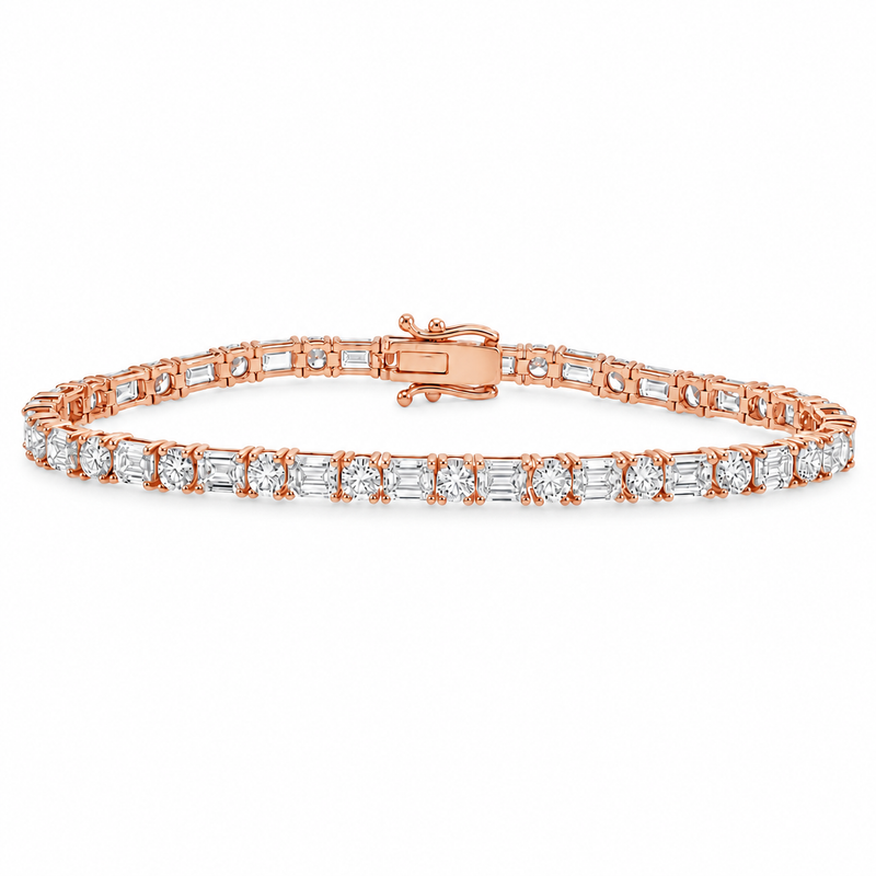 Alternating Emerald & Round Diamond Tennis Bracelet 71820