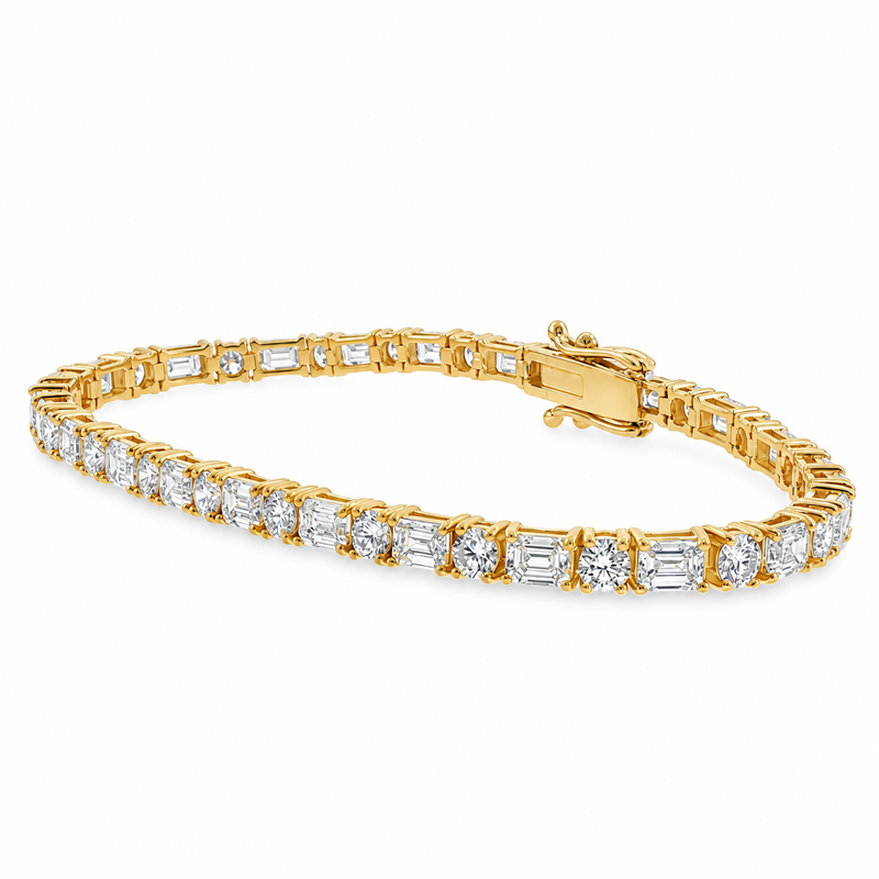 Alternating Emerald & Round Diamond Tennis Bracelet 71820