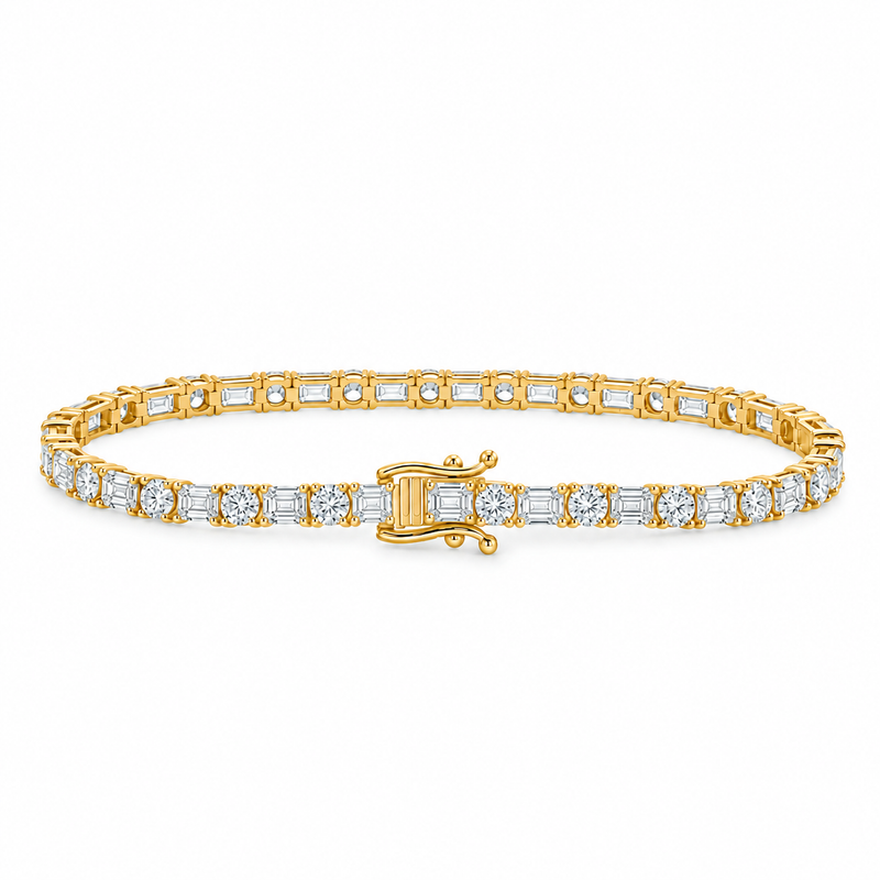 Alternating Emerald & Round Diamond Tennis Bracelet 71820