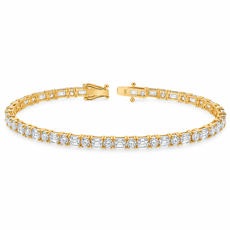 Alternating Emerald & Round Diamond Tennis Bracelet 71820