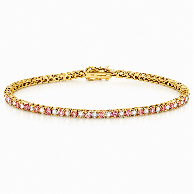 Alternating Pink Diamonds & Upside Down White Diamond Bracelet 71614