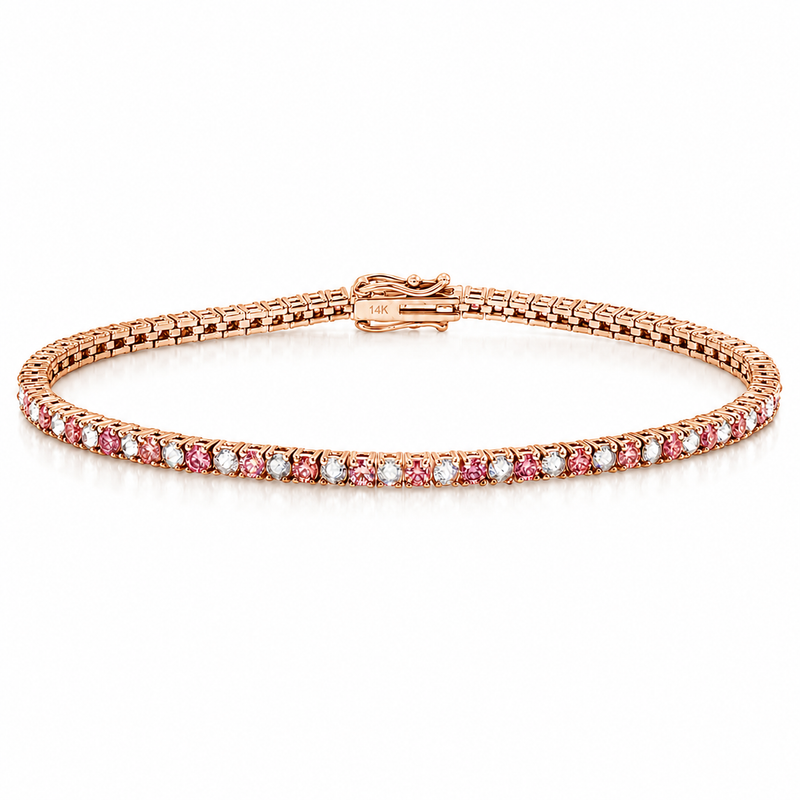 Alternating Pink Diamonds & Upside Down White Diamond Bracelet 71614