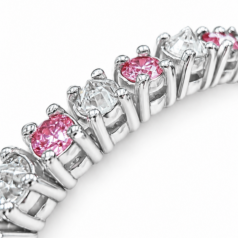 Alternating Pink Diamonds & Upside Down White Diamond Bracelet 71614