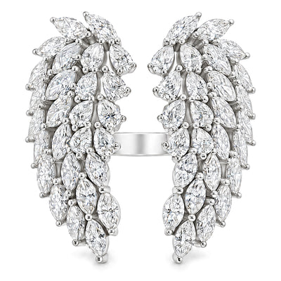 10K white gold lab-grown diamond angel wing ring, front view
