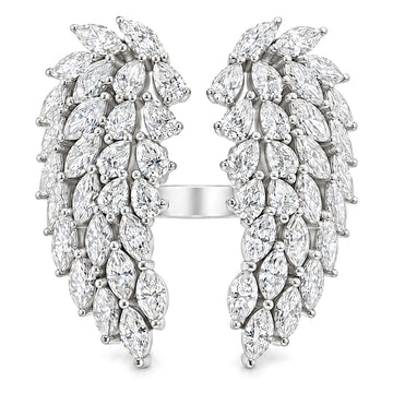 10K white gold lab-grown diamond angel wing ring, front view