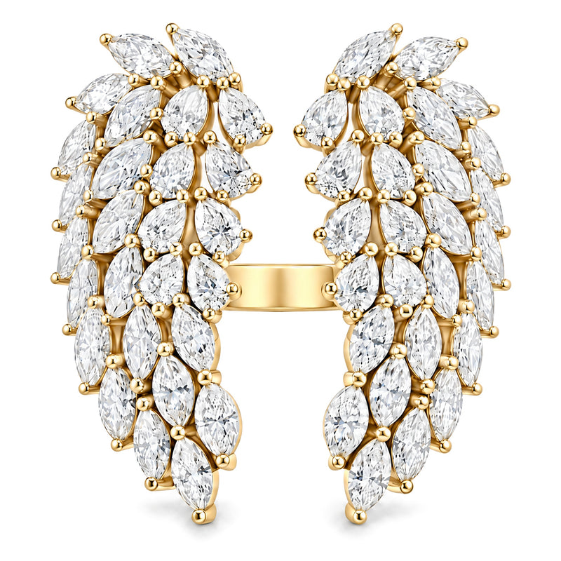 10K yellow gold lab-grown diamond angel wing ring, front view