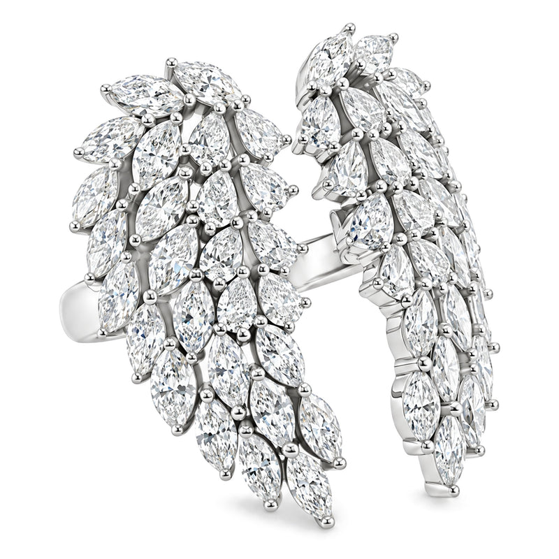 10K white gold lab-grown diamond angel wing ring, right angle