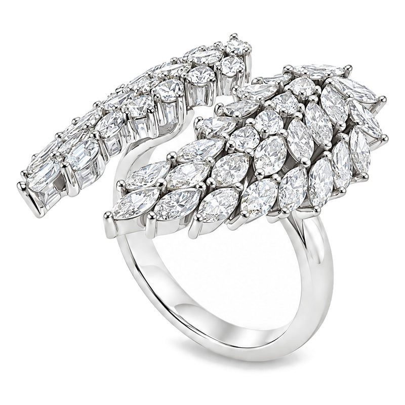 10K white gold lab-grown diamond angel wing ring, three-quarter view of the band