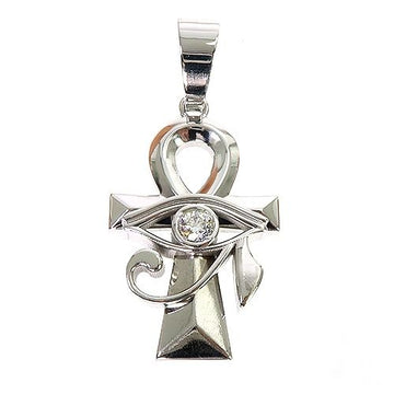 Ankh Eye of Horus pendant in 14k yellow gold with round-cut diamond accents — front view