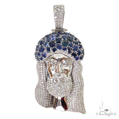 Living Water Jesus Sapphire Crown Diamond Pendant 67492 - Image 1