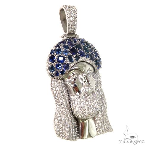 Living Water Jesus Sapphire Crown Diamond Pendant 67492 – TraxNYC