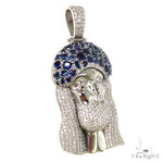 Living Water Jesus Sapphire Crown Diamond Pendant 67492 - Image 2