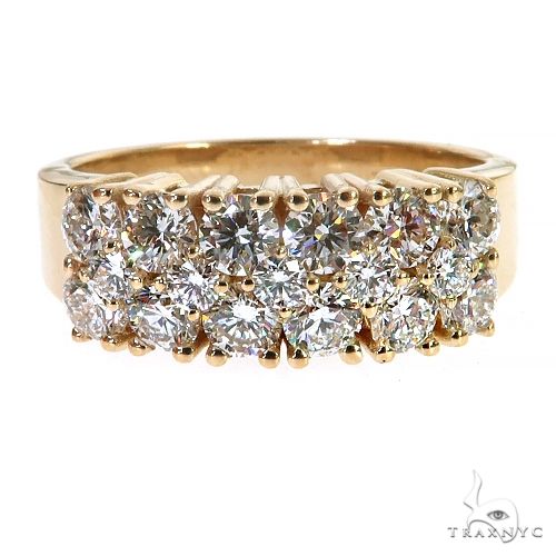 Yellow gold men's band with two rows of sparkling round diamonds