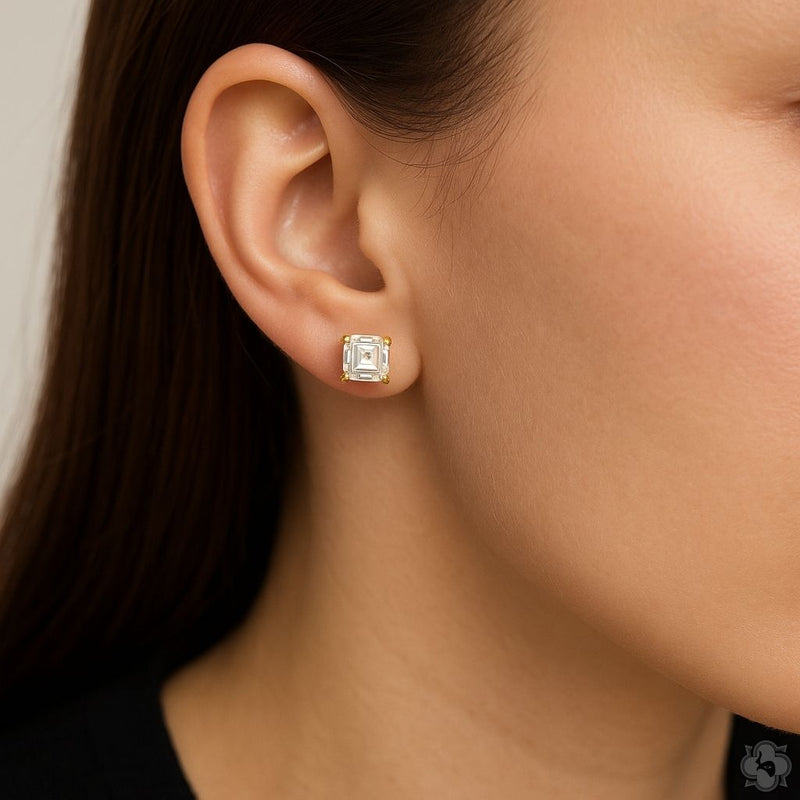 14K Gold Asscher-Cut Diamond Studs 2.80 Ctw (Lab), photo 4 of 5