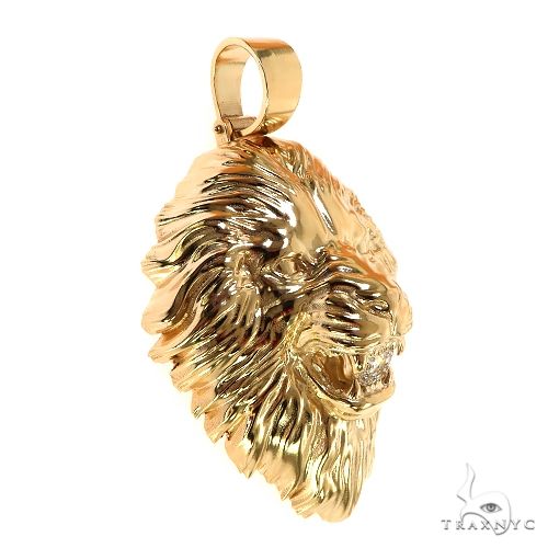14K Gold Asscher Cut Lab-Grown Diamond Lion Head Pendant, photo 2 of 8