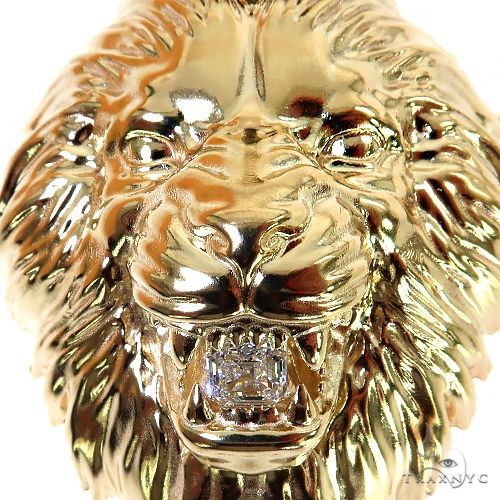 14K Gold Asscher Cut Lab-Grown Diamond Lion Head Pendant, photo 3 of 8