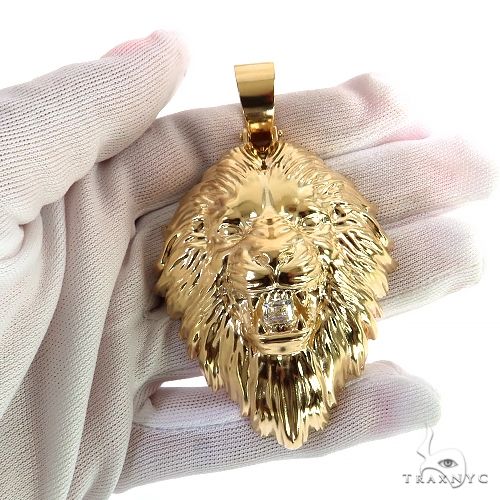 14K Gold Asscher Cut Lab-Grown Diamond Lion Head Pendant, photo 8 of 8