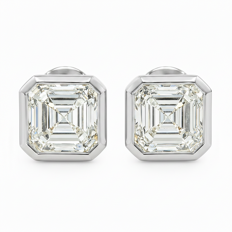 Asscher Bezel Studs Earrings 71625