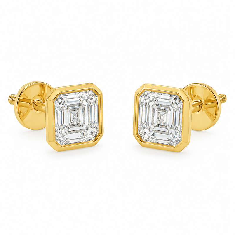Asscher Bezel Studs Earrings 71625