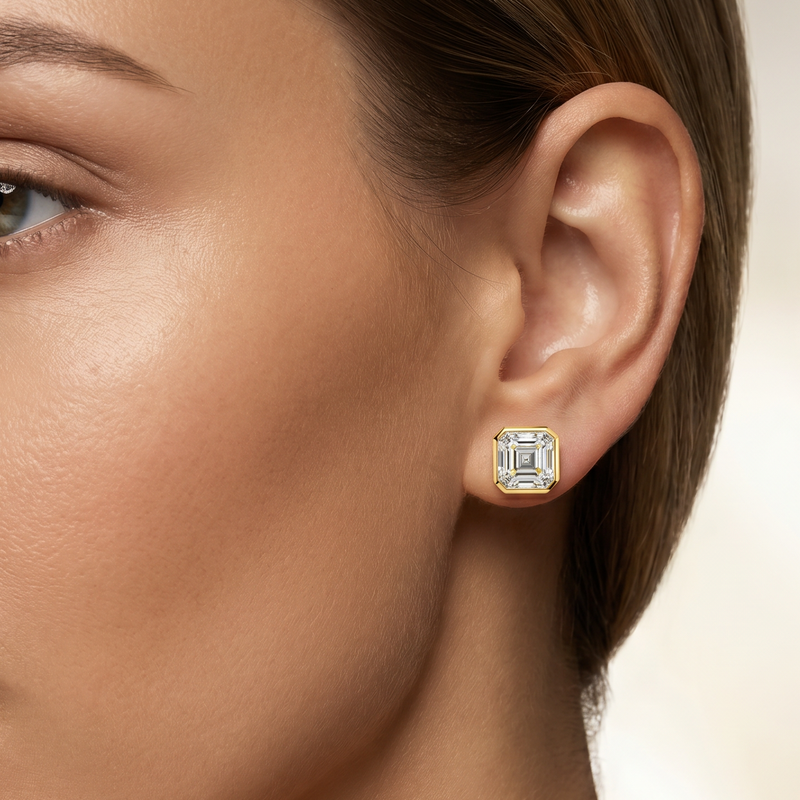 Asscher Bezel Studs Earrings 71625