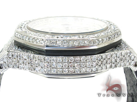 Audemars Piguet Royal Oak men's watch with diamond bezel and silver chronograph dial.