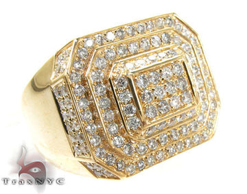 Yellow gold men's ring with concentric square diamond clusters in a bold design