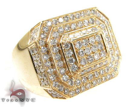 Yellow gold men's ring with concentric square diamond clusters in a bold design