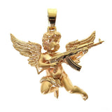 14K Gold Baby Angel With Ak Gun Pendant- Small 69870
