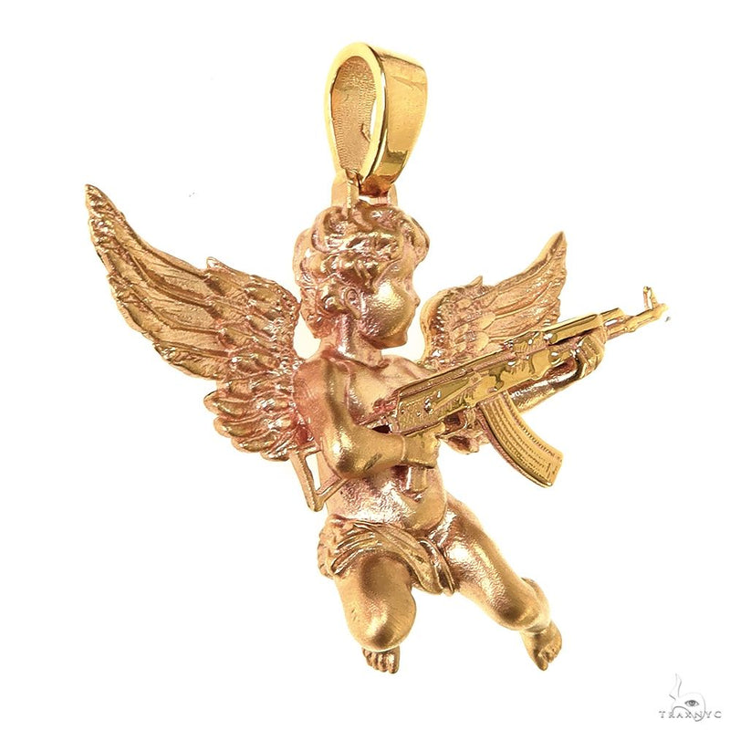 14K Gold Baby Angel With Ak Gun Pendant- Small, photo 2 of 7