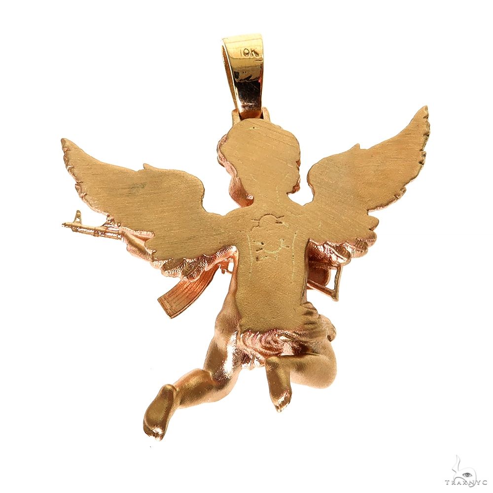 14K Gold Baby Angel with AK Gun Pendant Small | TraxNYC