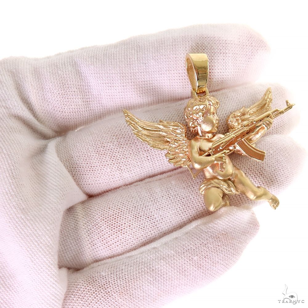 Ozz angelo タンクトップ　キリスト　y2k 925 Silver Baby Angel with AK Gun Pendant Set | TraxNYC