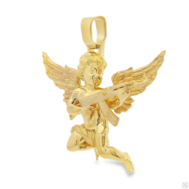 14K Gold Baby Angel With Ak Gun Pendant - Large, photo 3 of 7