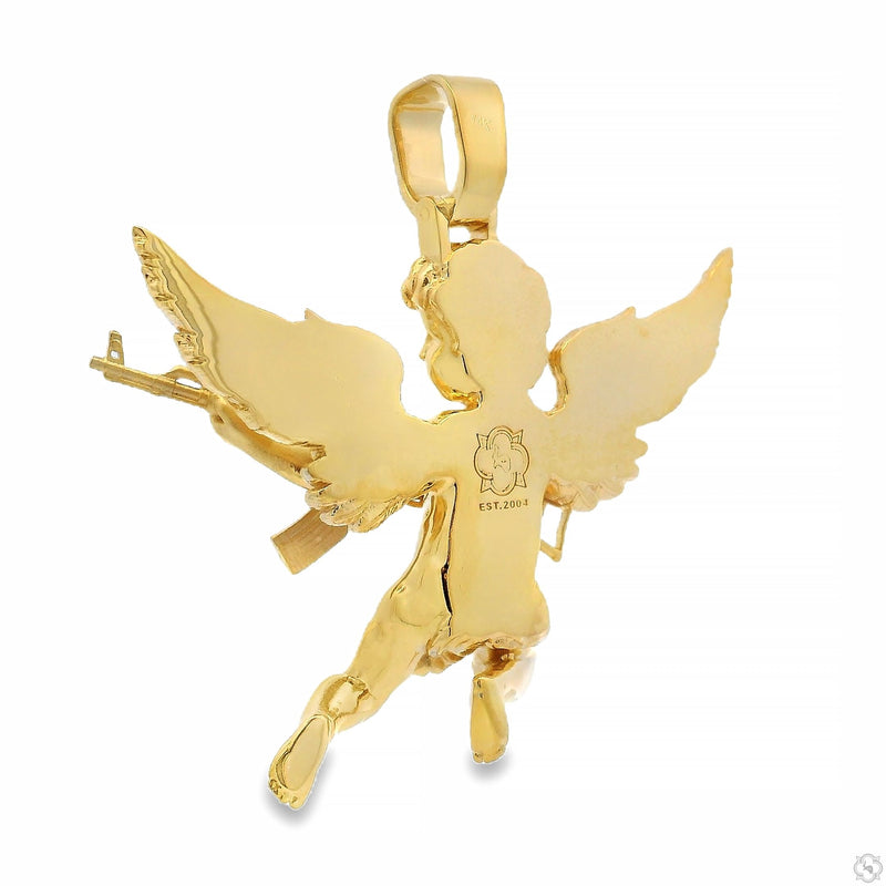 14K Gold Baby Angel With Ak Gun Pendant - Large, photo 4 of 7