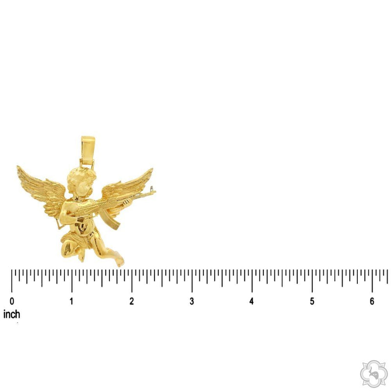 14K Gold Baby Angel With Ak Gun Pendant - Large, photo 5 of 7