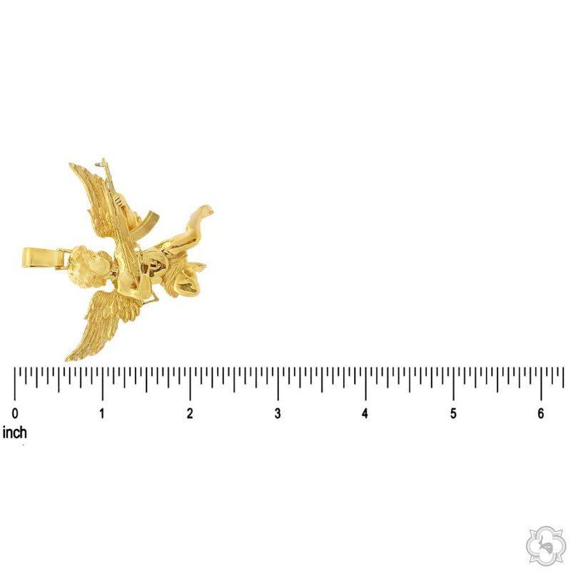 14K Gold Baby Angel With Ak Gun Pendant - Large, photo 6 of 7