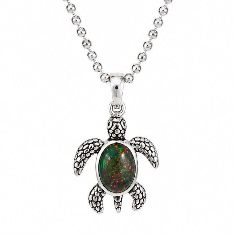 Baby Turtle Opal shell  Pendant & Moon cut Chain Set 71779