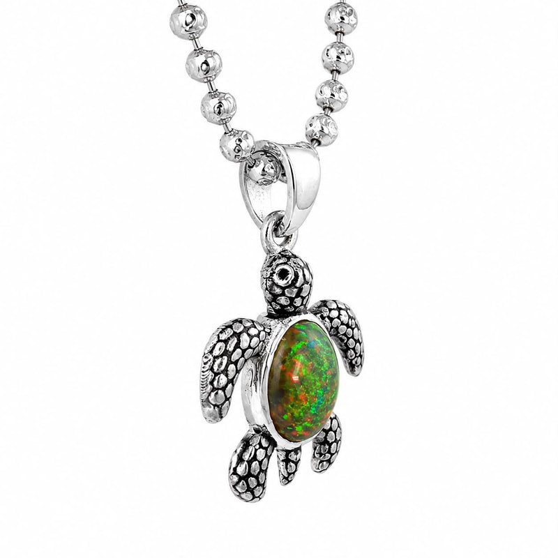 Baby Turtle Opal shell  Pendant & Moon cut Chain Set 71779