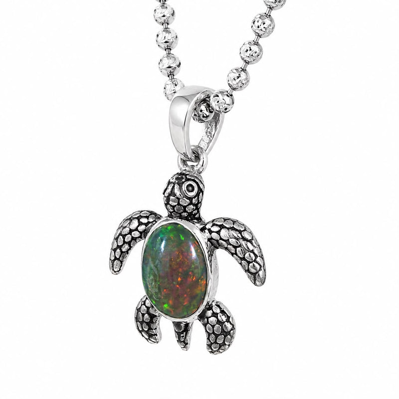 Baby Turtle Opal shell  Pendant & Moon cut Chain Set 71779
