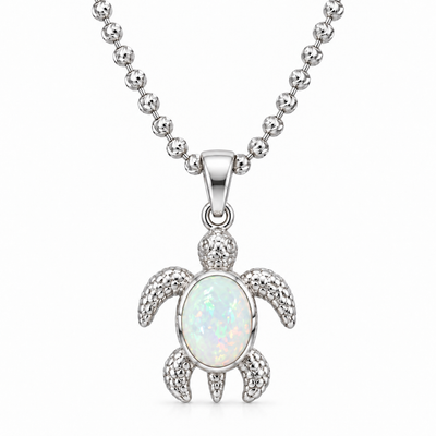 Baby Turtle Opal shell Pendant & Moon cut Chain Set