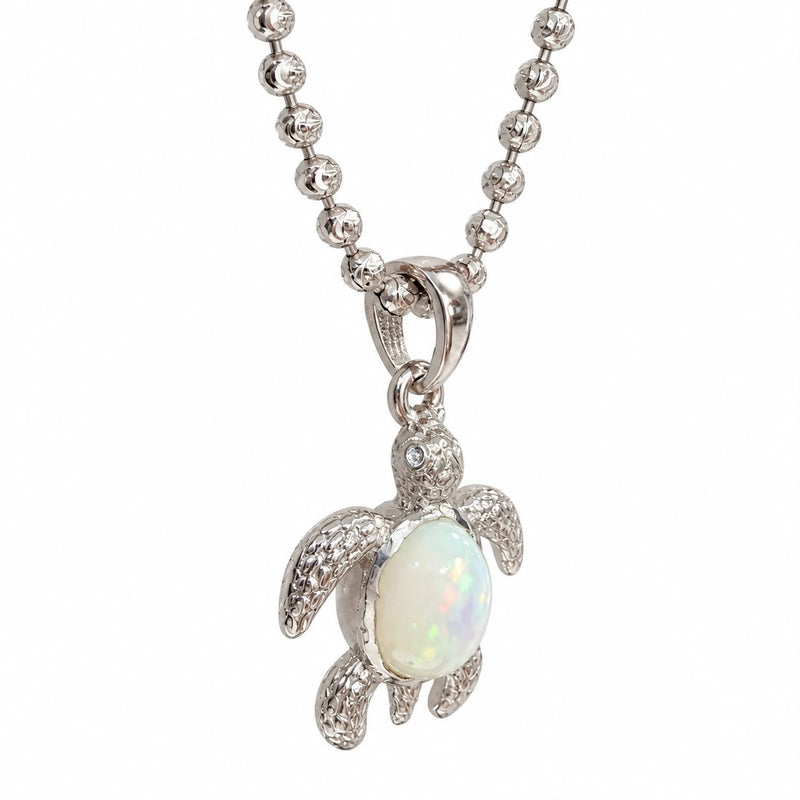 Baby Turtle Opal shell Pendant & Moon cut Chain Set in .925 sterling silver, view 5