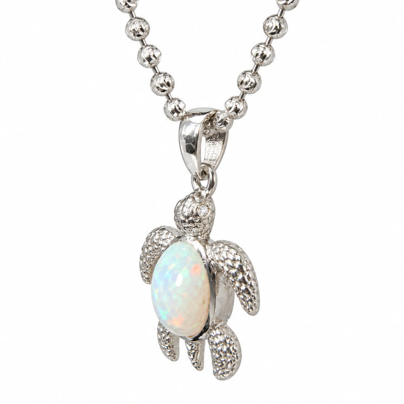 Baby Turtle Opal shell Pendant & Moon cut Chain Set in .925 sterling silver, view 6
