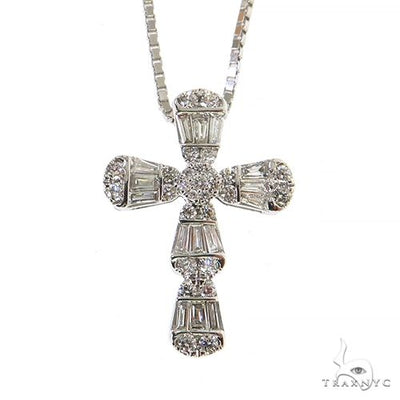 Baguette Diamond Cross Pendant Set 68628 - Image 2