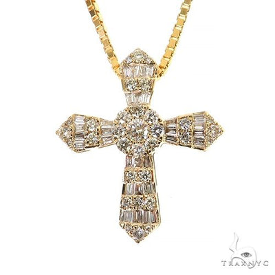 Baguette Diamond Cross Pendant Set 68630 - Image 1