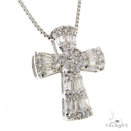 Baguette Diamond Cross Pendant Set 68632 | TraxNYC