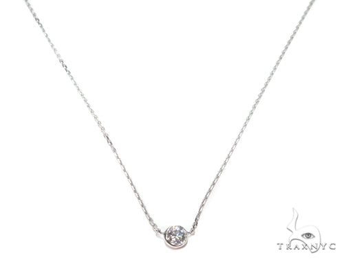 Dainty 14K white gold necklace with bezel-set round diamonds