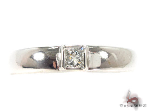 White gold men's bezel diamond wedding band with a square-cut center stone