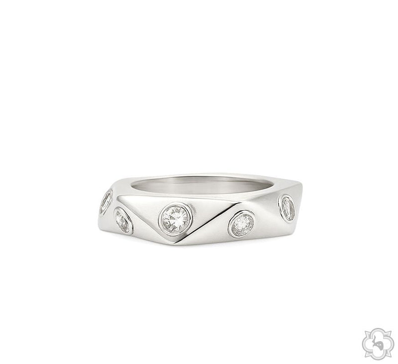 Men's bezel eternity ring in 925 sterling silver with lab-grown diamonds set flush around the full band