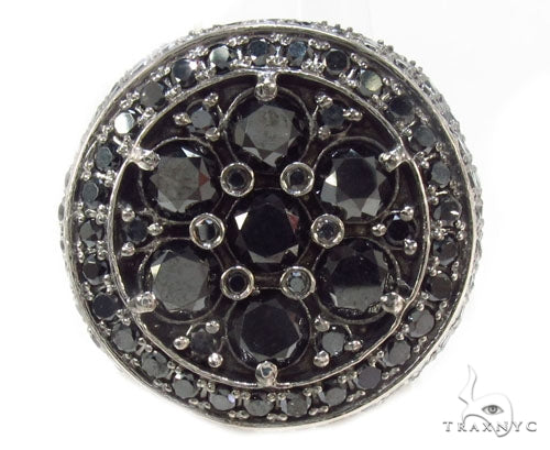 Men's silver ring with clustered black diamonds and detailed pavé setting
