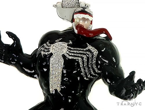 Black Enamel Silver Diamond Venom Pendant 66366 - Image 4