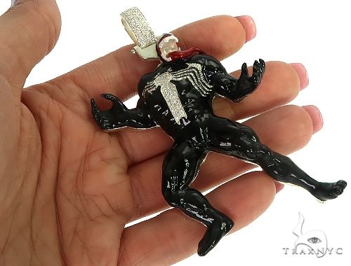 Black Enamel Silver Diamond Venom Pendant 66366 - Image 5